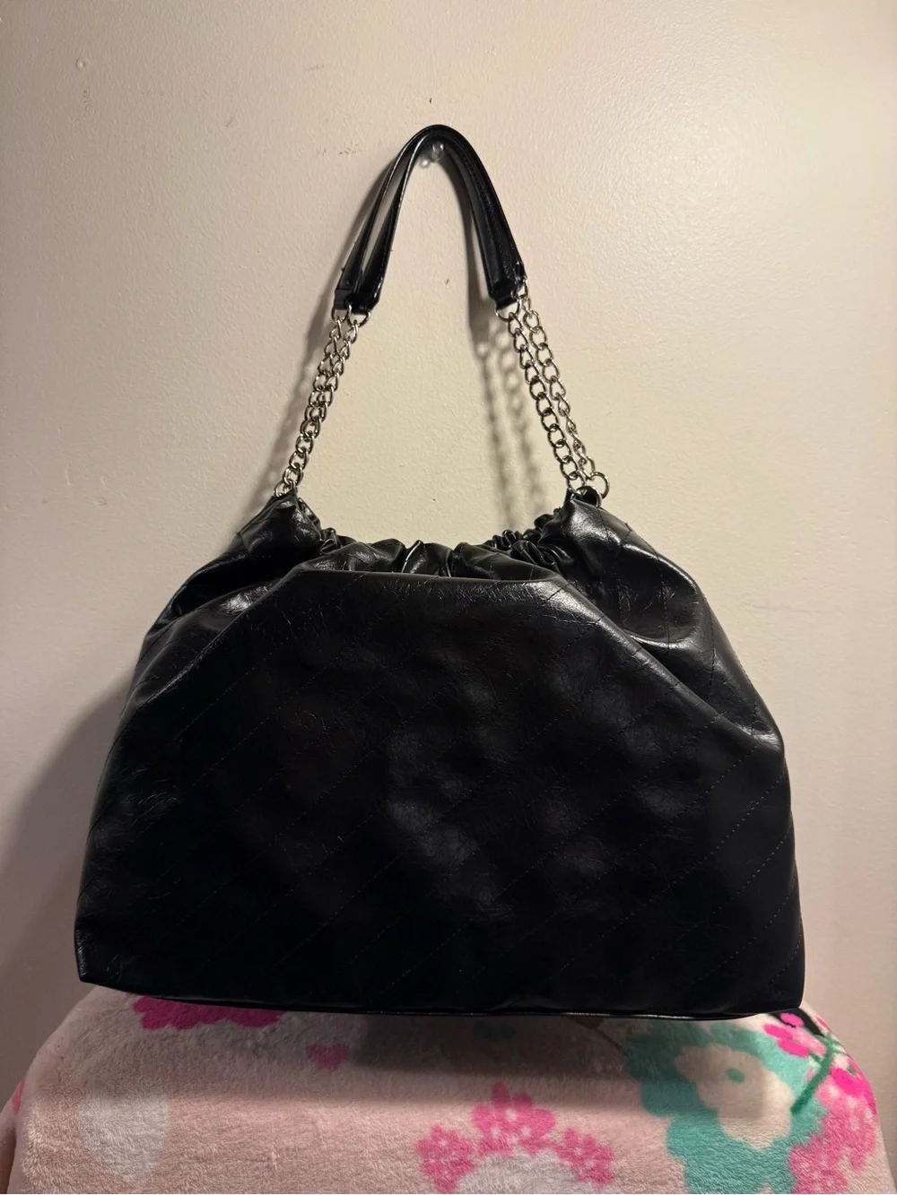 Juicy Couture Soft Spoken Tote bag color licorice black with silver chain NWT
